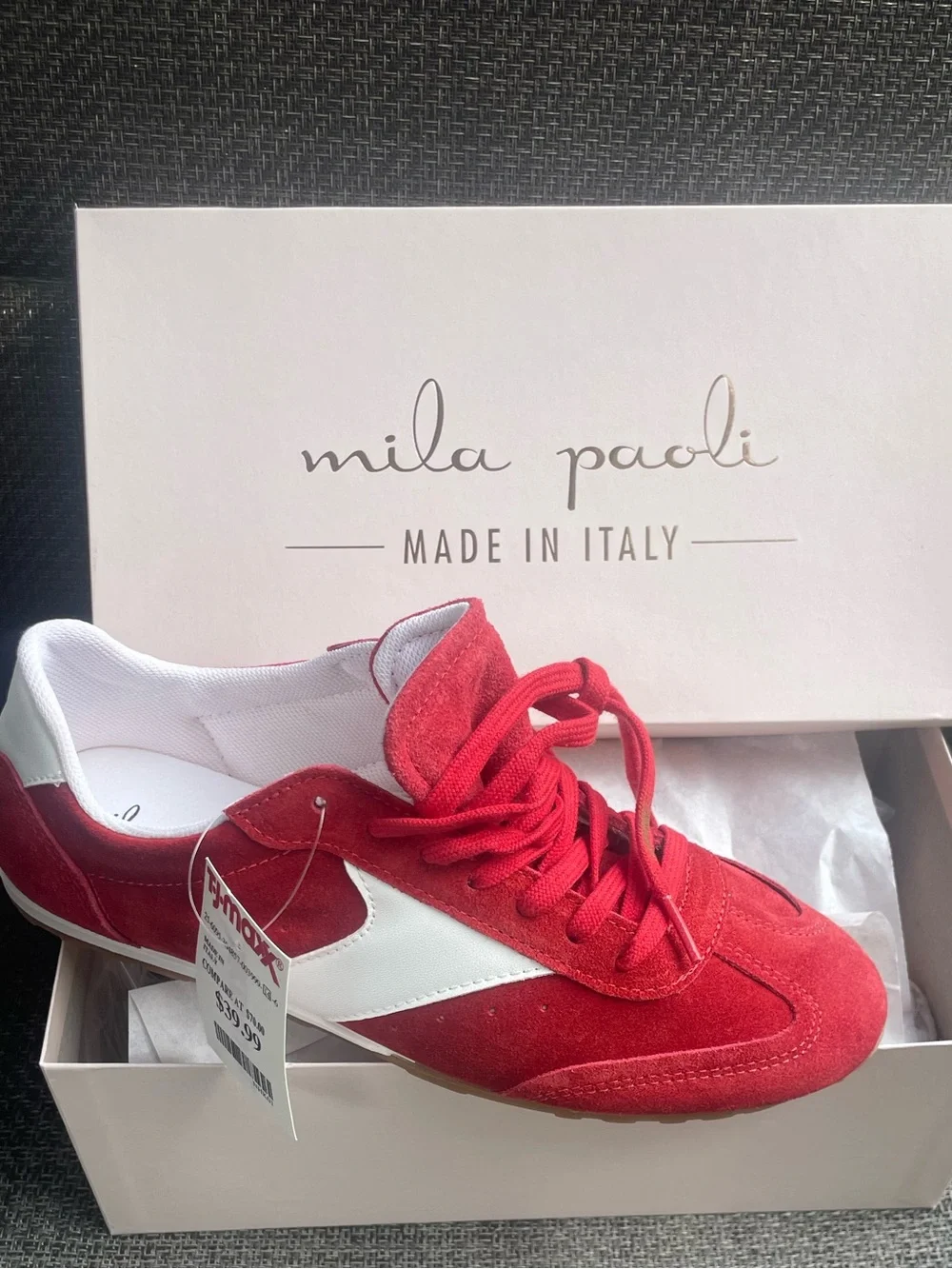 Mila Paoli Red Suede Sneakers with White Accent